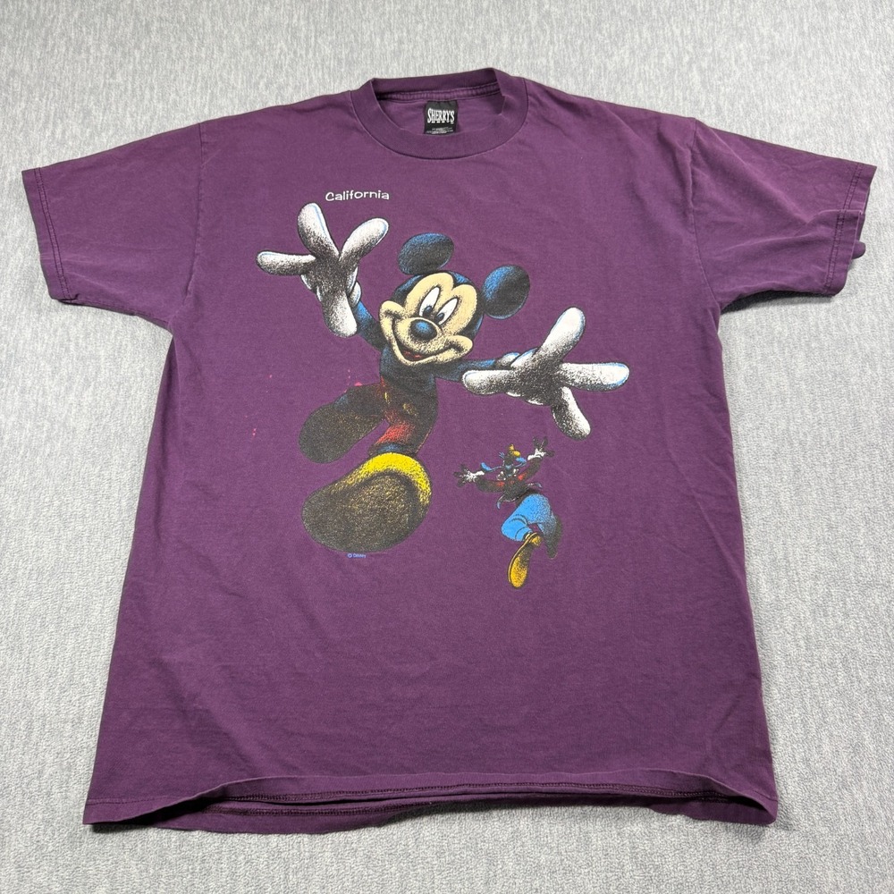 Sherrys Best T-Shirt Mens Purple Mickey Mouse Goofy Double Sided Vintage 90s Tee